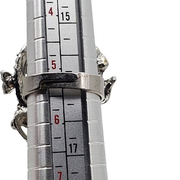 Flower Basket Ring Silver Tone Blue Turquoise Teal Rhinestones Adjustable Chunky - Picture 4 of 8